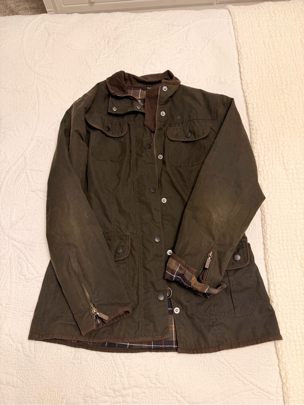 Barbour Olive Green Utility Wax Jacket with Brown Collar - Picture 3 of 5